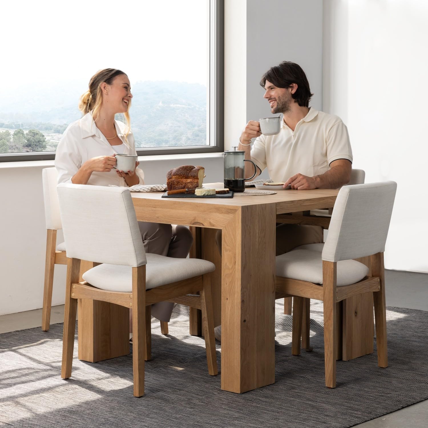 Transformer Table - Solid Wood Extendable Dining Table, Seats 2-12, Expandable Dining Room Table, Space-Saving Furniture, Kitchen and Dining Room Furniture (Natural, Table + 4 Chairs)