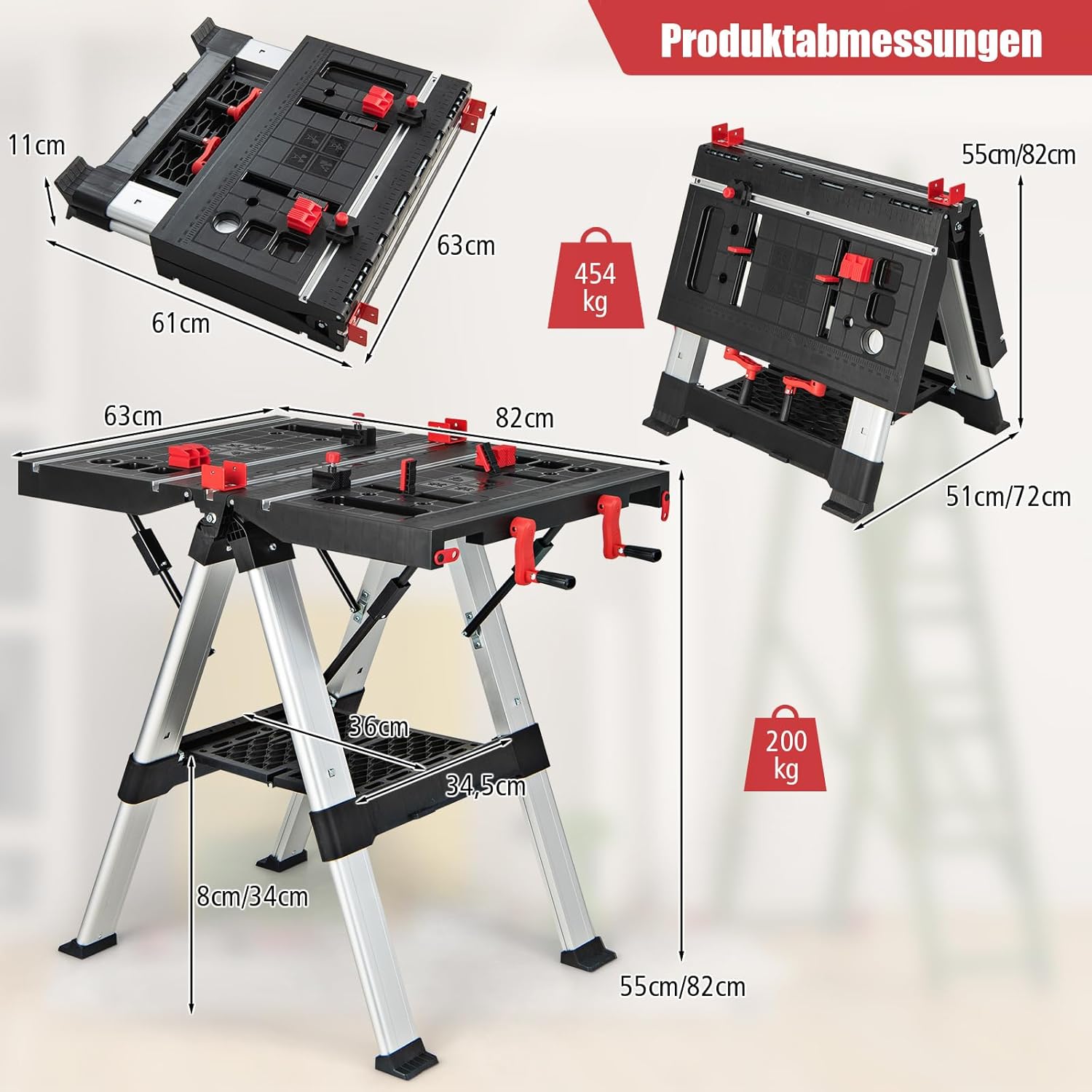 Multifunctional workbench top with quick clamps and clamping dogs