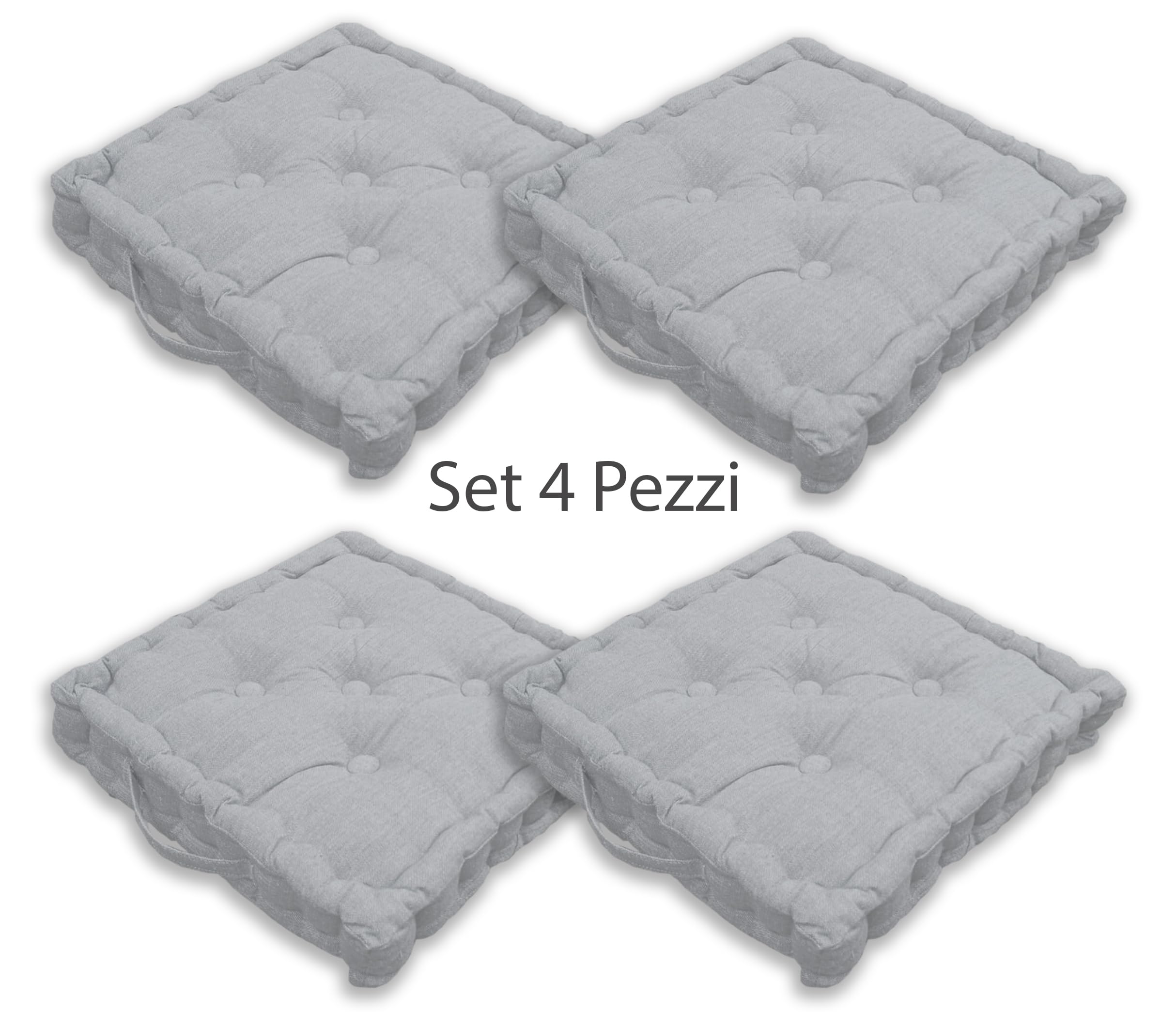 Home Tresor Cuscini per Sedie, Divano, Cuscino Lounge Arredamento da Giardino, Cuscino Trapuntato da Pavimento per Interno ed Esterno Cm. 40x40x8 - Light Grey, Set 4 Pezzi
