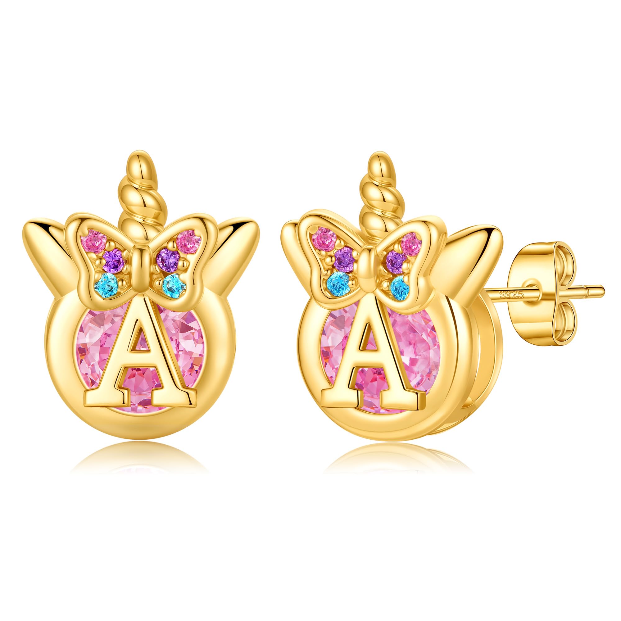 TINGN Einhorn Ohrringe für Mädchen Geschenke - Hypoallergene Bunte Regenbogen Rosa Zirkonia Buchstaben Ohrstecker Blumen Schmetterling Silber 925 Ohrringe Kinder Schmuck Geschenke für Mädchen Tochter