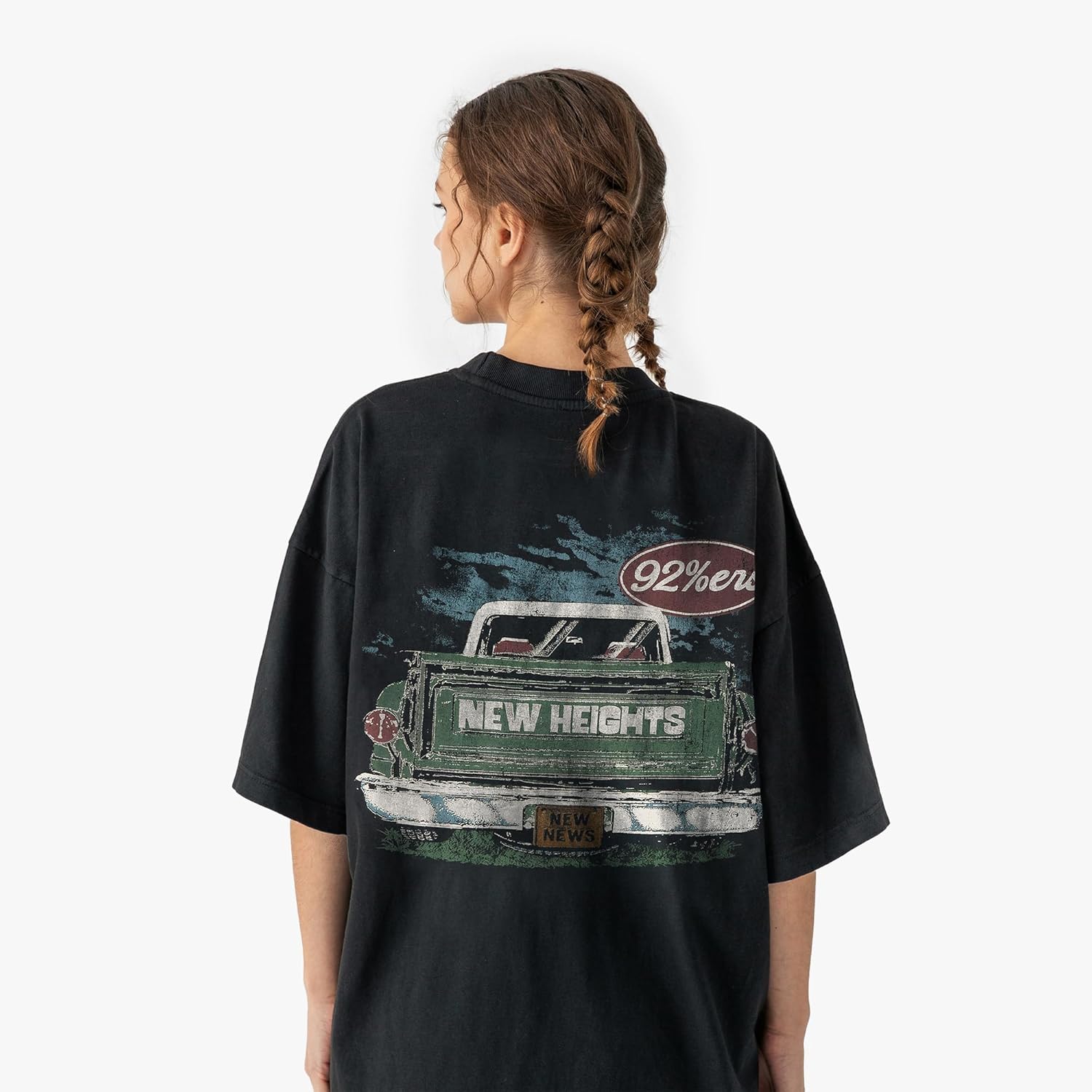 New Heights with Jason & Travis Kelce Vintage Pickup Graphic T-Shirt, 92% ers Logo, Unisex Short Sleeve Tee, Charcoal - Image 3