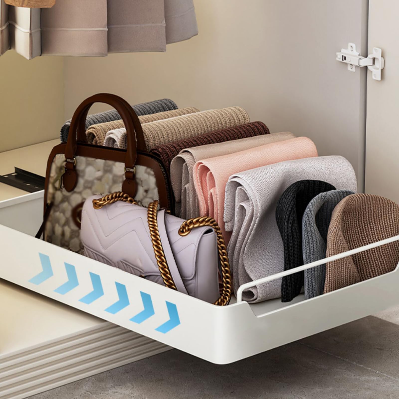 Organisateur de placard extensible avec guide d'amortissement, étagère de rangement extensible robuste avec tiroir - Étagères de rangement extensibles silencieuses pour cuisine, salon, maison