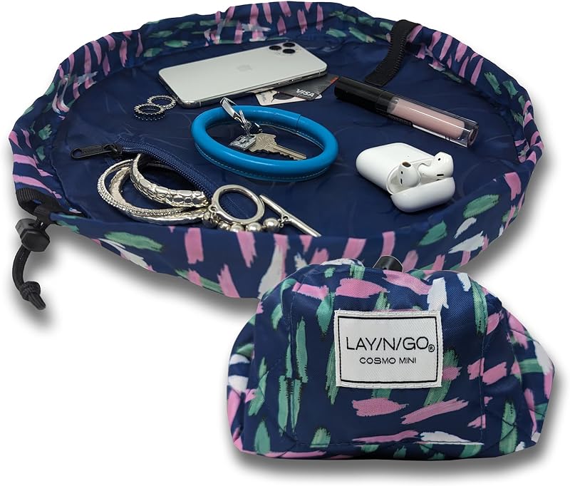 Lay-n-Go Cosmo Necessaire de Maquiagem Plana com Cordão, Bolso com Zíper e Alças para Pincéis, Crossmark