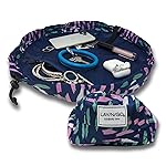 Lay-n-Go Cosmo Layflat Drawstring Cosmetic & Makeup Bag Organizer - Portable Drawstring Makeup Bag w/Zipper Pocket & More - Durable, Machine Washable Toiletry Bag for Travel (16, Crossmark)