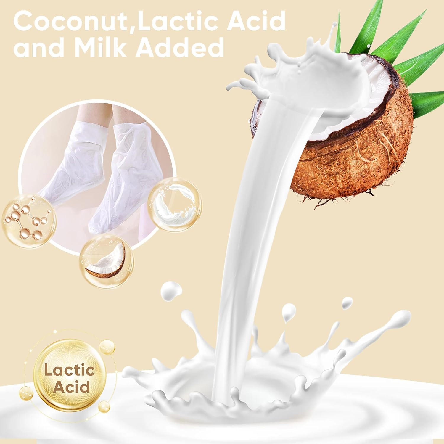 Coconut Foot Peeling Mask, 3 Pairs of Skin Exfoliating Foot Masks for Dry feet, Cracked heels, Callus, Dead Skin Remover,for Smooth Touch Feet, Spa Experience at Home or Travel