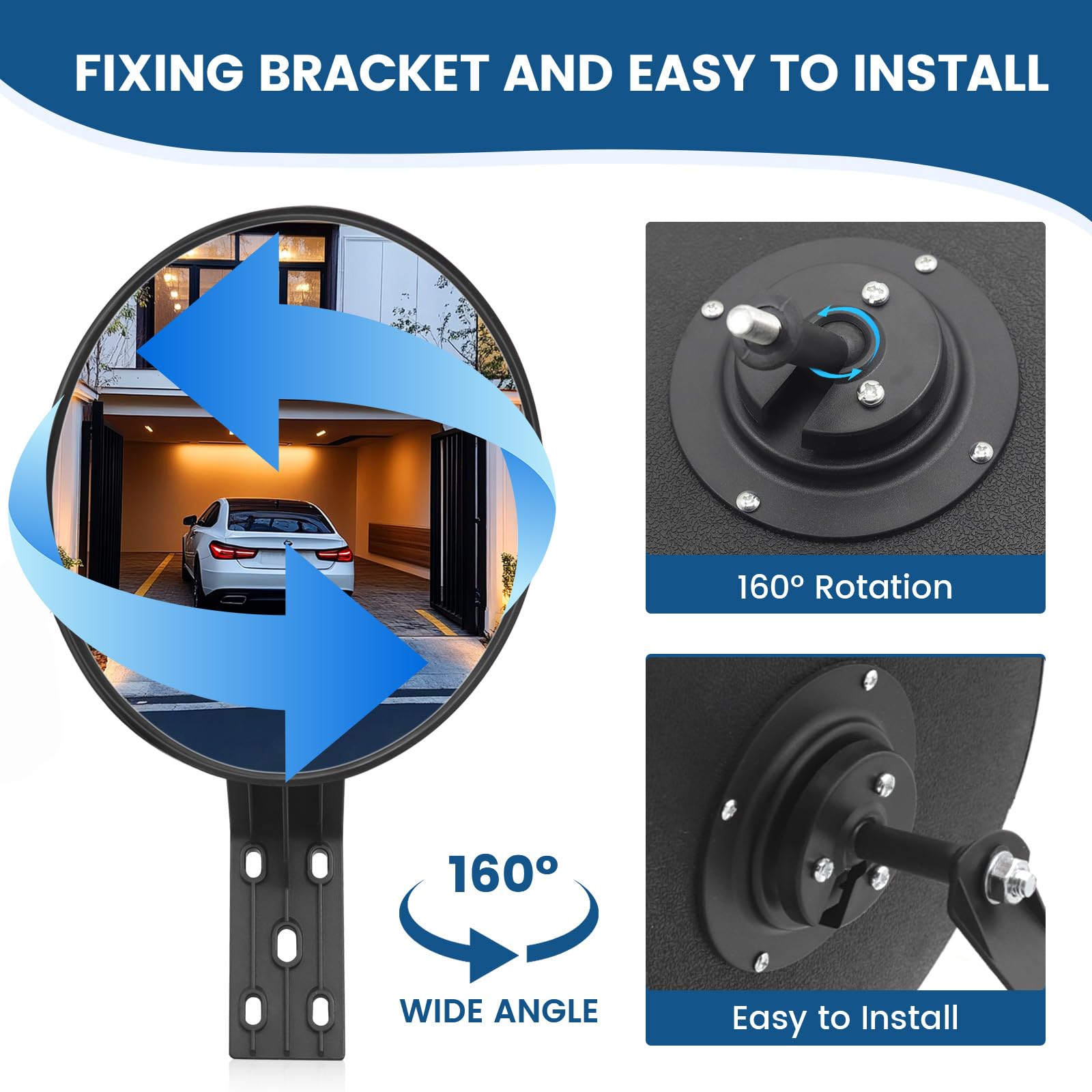 Espejo Convexo, Espejo Convex Ajustable Gran Angular Espejo de Seguridad Acrílico Interior/Exterior, Espejo de Esquina Anti-Vista para Pared, Aparcamiento Garaje, Vía de Acceso y Seguridad del Tráfico