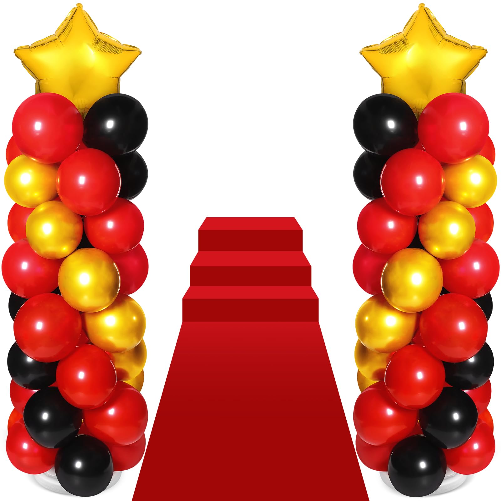 2 Sets of Balloon Column Stand Kit with 2 Star Balloons 100 Latex Balloons 2 Sets Adjustable Balloon Stands 1 Carpet for Casino Movie Night 50th 80th