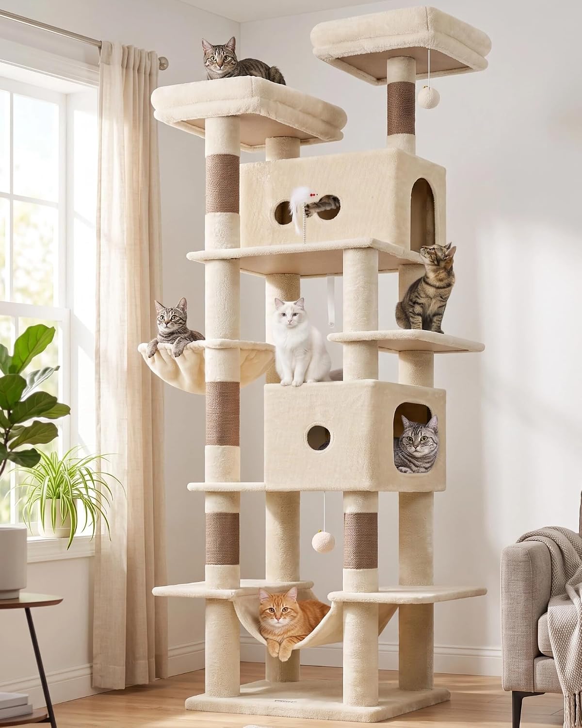 Globlazer 80in Cat Tree Tower for Indoor Cats Large Adult, S80B, Beige
