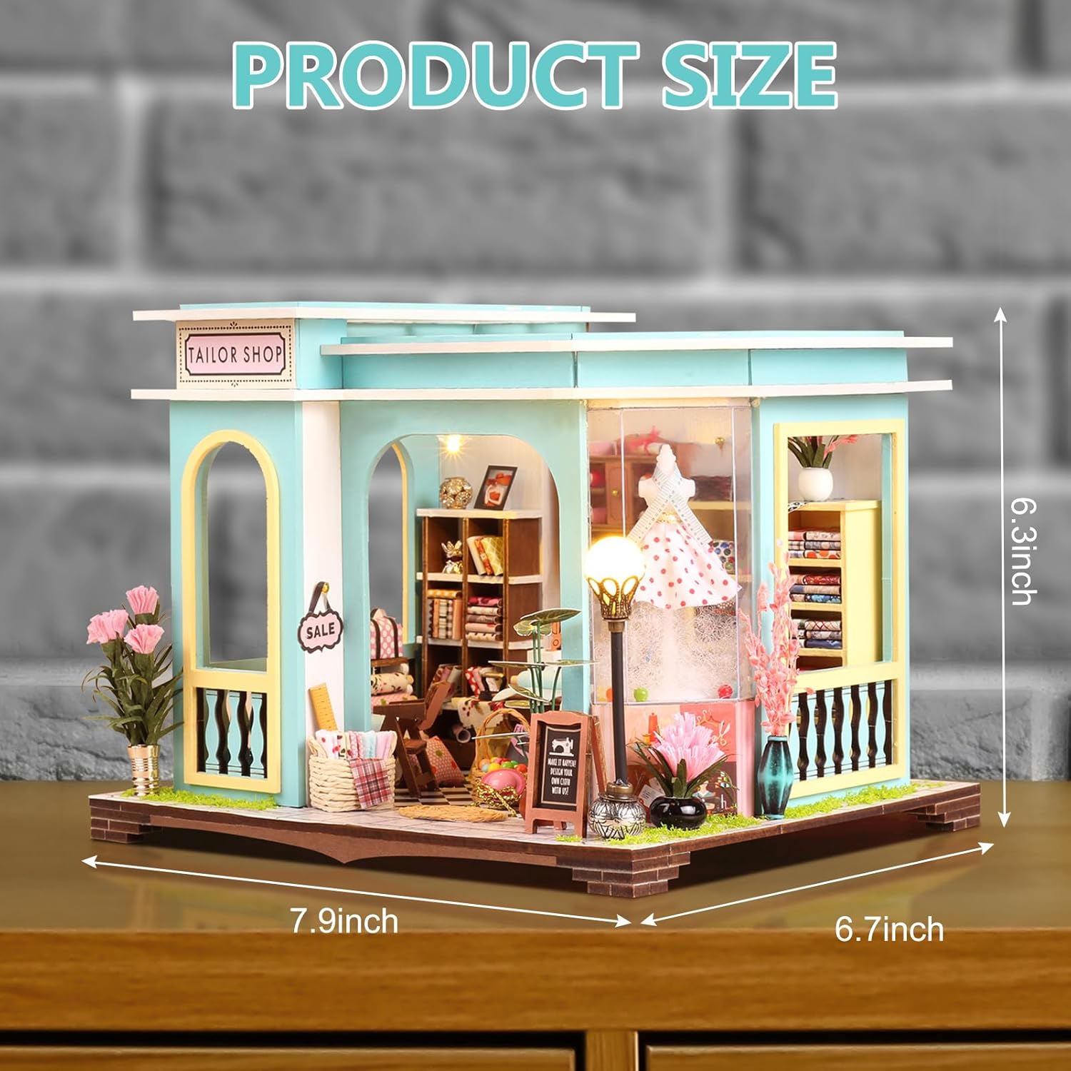 DIY Miniature House Kit Tailor Shop, 3D Wooden Puzzle Book Nook Kit with LED Light, Miniature Building Craft for Adults, Unique Bookshelf Decor Gift for Family and Friend