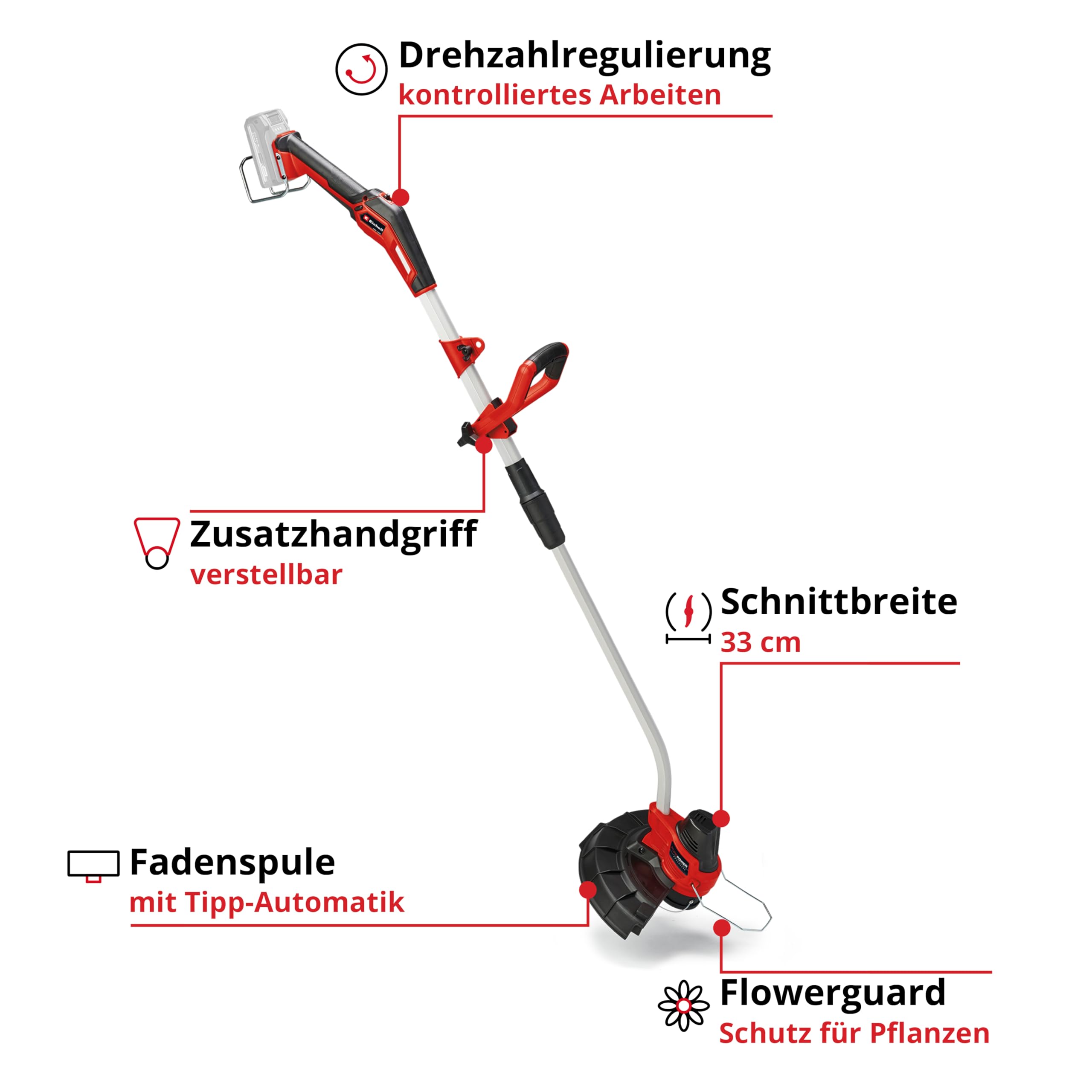 Einhell Akku-Rasentrimmer GE-CT 18/33 Li E-Solo Power X-Change (18 V, 33 cm Schnittbreite, Flowerguard, TIPP-Automatik, inkl. Fadenspule, ohne Akku)