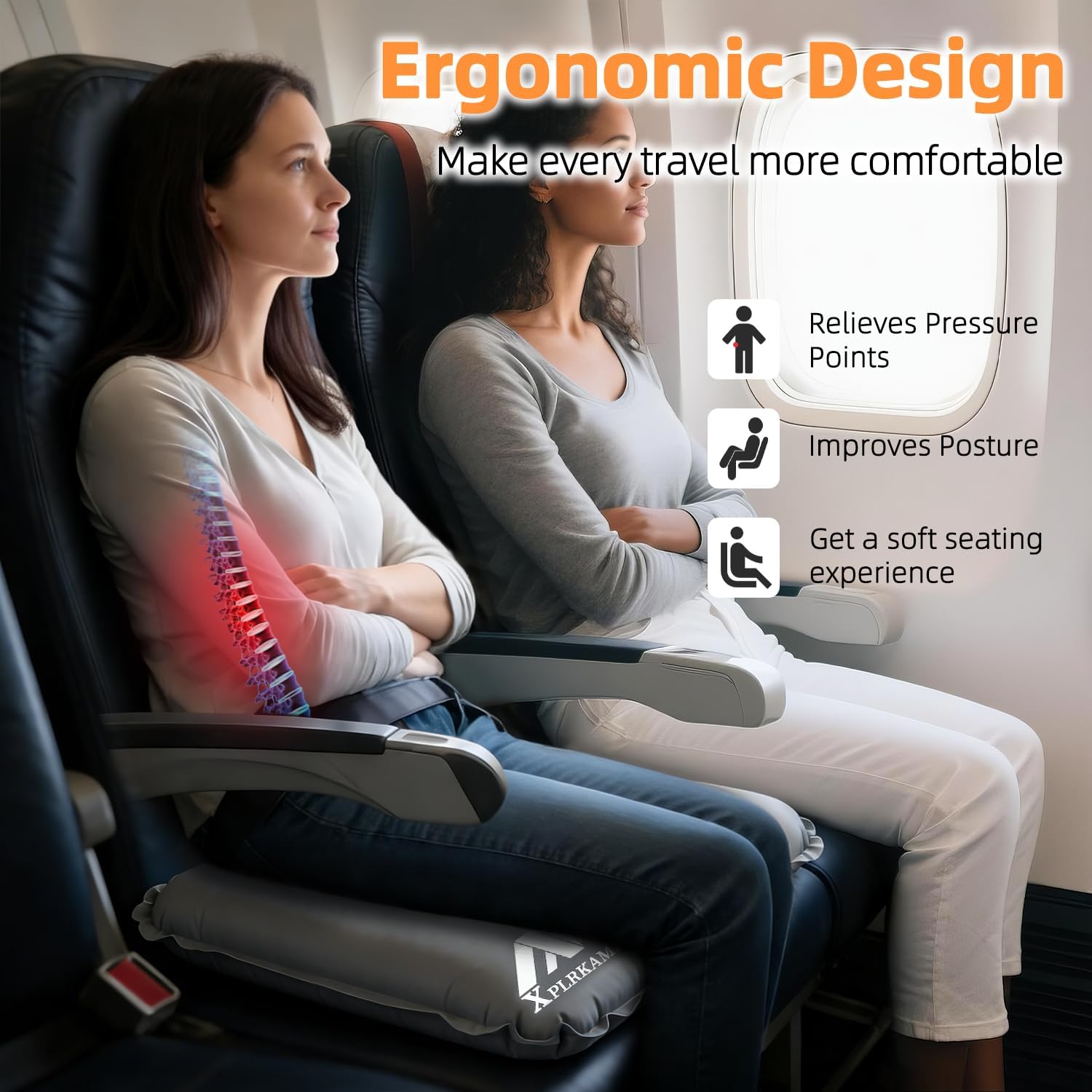 Inflatable Seat Cushion,Self-Inflating Portable Travel Airplane Stadium Seat Cushion for Airplane Long Flight,2pack Compact Lightweight Memory Foam Travel SeatCushion Pad for Bleacher Camping Outdoor