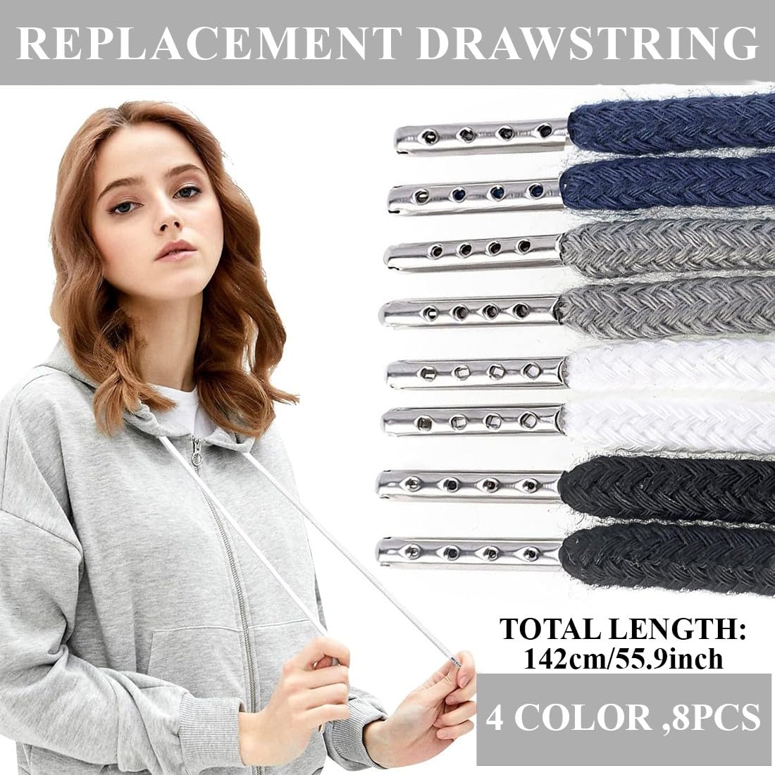 8 Cordoncini di Ricambio in Cotone per Abbigliamento: Coulisse per Pantaloni, Flessibile per Infila, Adatto a Tute, Felpe, Scrubs, Giacche, etc, Lacci pratici e resistenti!