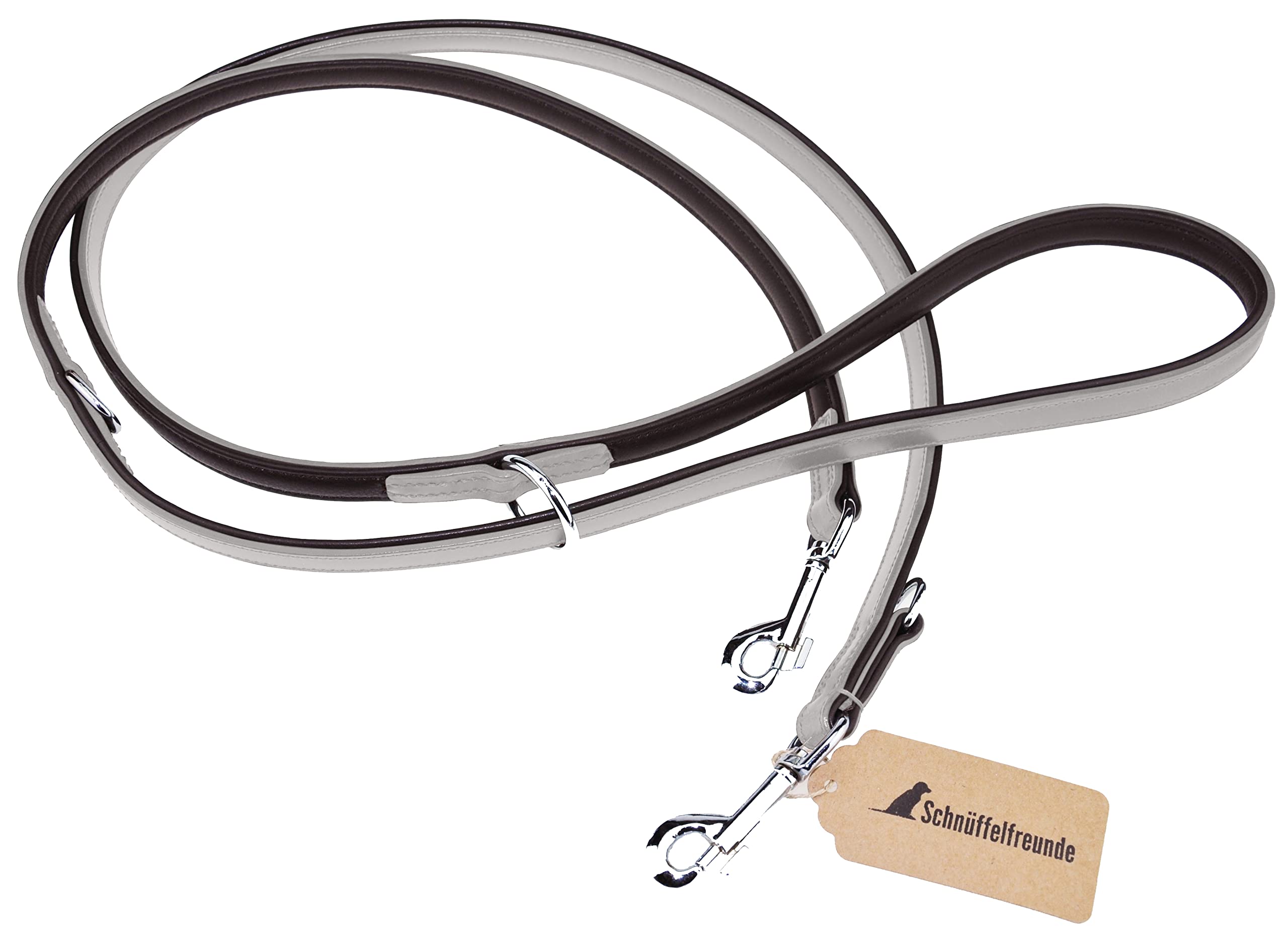 Schnüffelfreunde Leather Dog Lead - Training Lead - Leather Lead for Dogs - Lead 3-Way Adjustable for All Dogs (230 cm, Grey)