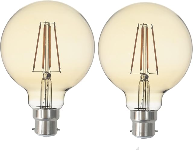 SD LUX B22 8W Dimmable LED Bulbs Globe Vintage Filament Led Light Bulbs G95 Amber No Flicker Bayonet Edison LED Bulbs -8W 810LM (75W Equivalent) Warm White 2700K, 2 Packs[Energy Class A+]