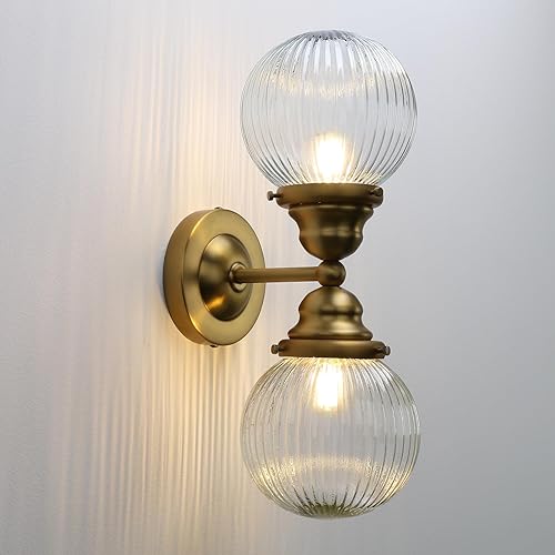 Miniatura 10 de Pathson Milk White Glass Wall Sconces Lighting, 2 Lights Industrial Wall Vanity Light Fixtures Brass Finish, Vintage Wall Sconce Lamp for Bathroom