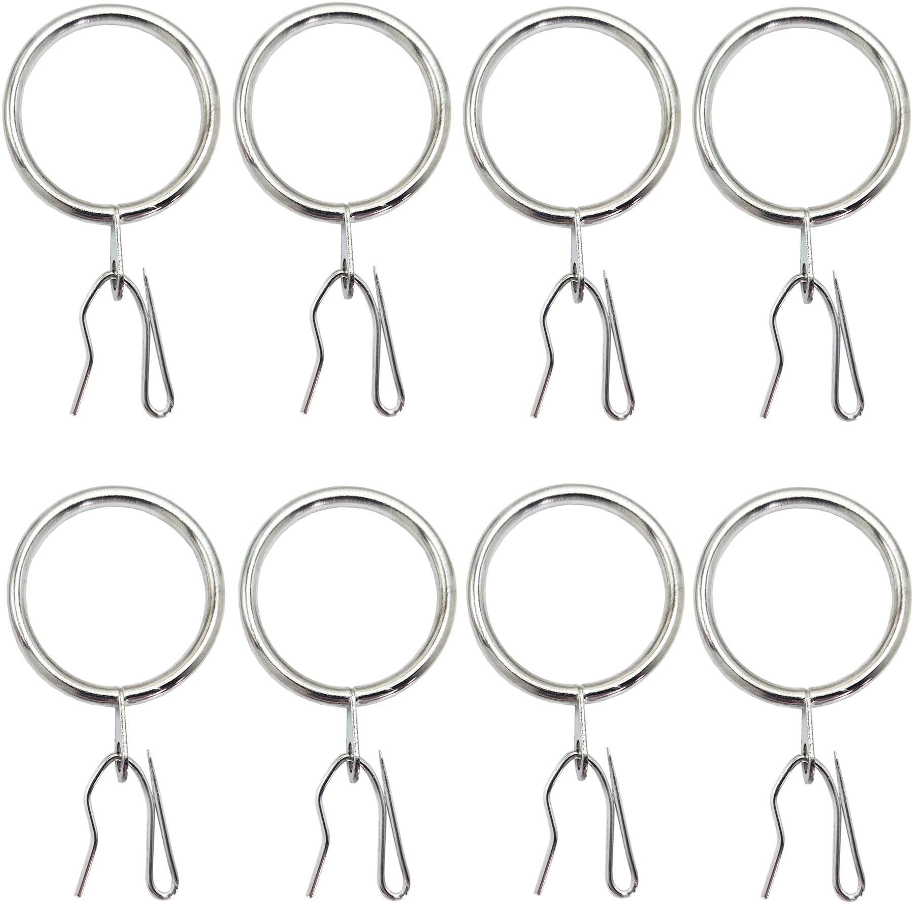 50 Pcs Metal Curtain Rings & 50 Pcs Pin Hooks Set - 30mm (1.18") Silver, For Hanging Drapes
