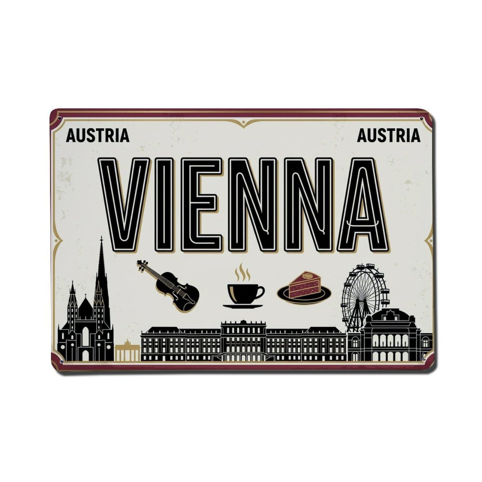 Cxhjca 8X12inch(20X30cm) Vintage Travel Vienna Austria Palace Music Metal Tin Sign