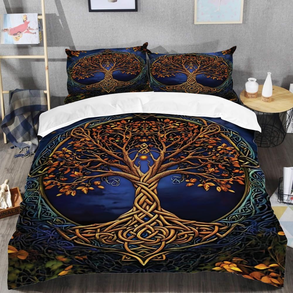 Celtic Viking Tree of Life Bedding Set, Yggdrasil Quilt Bed Sets King Queen Twin Throw Size, Celtic Bedding, Viking Comforter, Tree of Life Viking Bedroom Decor (Viking Tree of Life)