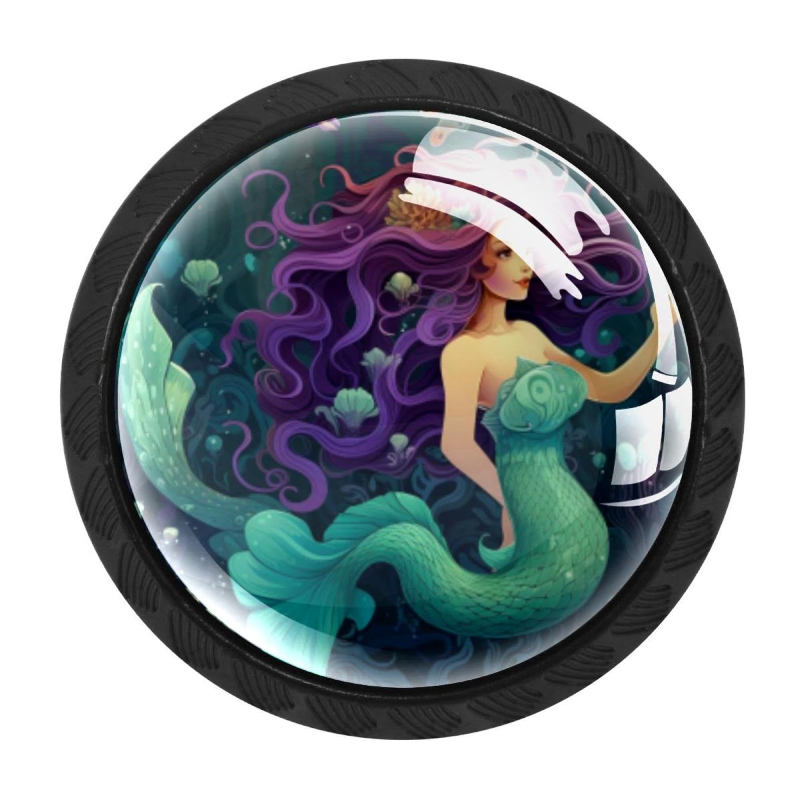 Chenzzzz Multicolored 05 4 Pack Round Cabinet Knobs For Kitchen Bathroom Closet Dresser Cabinets, Mermaid