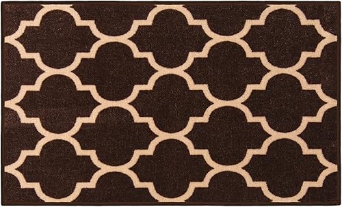 House, Home and More Alfombra antideslizante para interiores, enrejado marroquí, marrón café y crema de vainilla, 2 pies x 3 pies