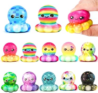 12Pcs Octopus Slow Squishies Fidget Toys for Adults, Soft Slow Stress Balls Relief Squeeze Toys for Office Desktop, Halloween, Christmas Stocking Stuffers Random Colors