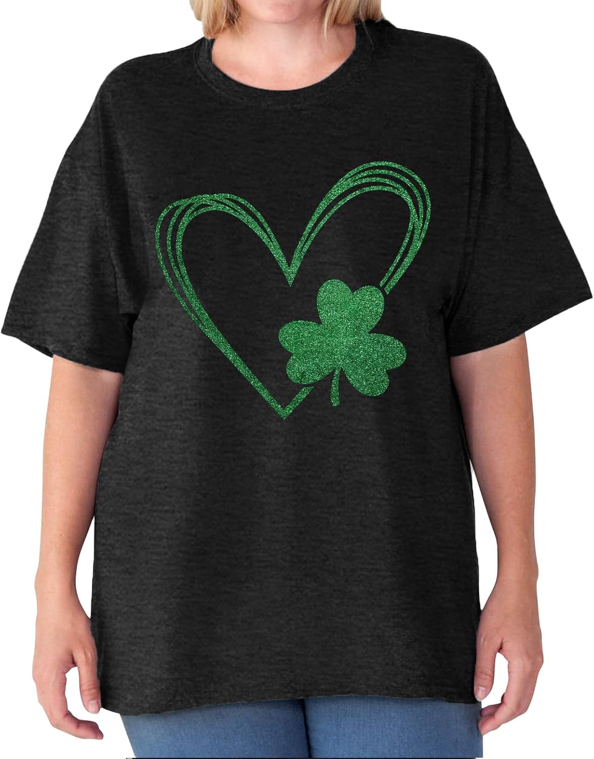 Plus Size St Patricks Day Shirt Women Shamrock Heart Graphic Tees St Patty's Lucky T-Shirt Irish Short Sleeve Tops - Image 4