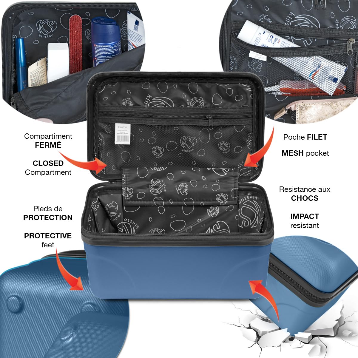 KINSTON Set di 2 Grandi Vanity - Vanity Case Rigido - Cosmetici Toiletter, Rigida con maniglia, Organizzatore di viaggio - Grande capacità