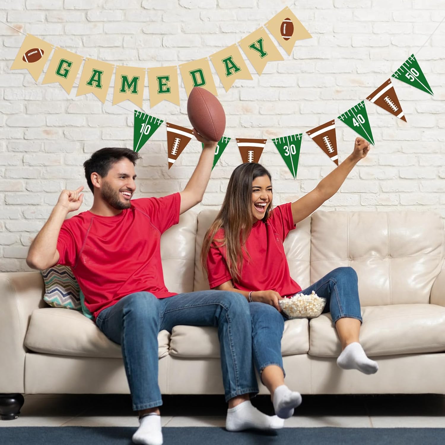 Football Game Day Banner Football Party Banner Pennant Banner Garland Football Party Decorations for Kids Adult Birthday Baby Shower Sports Party Supplies - Image 9