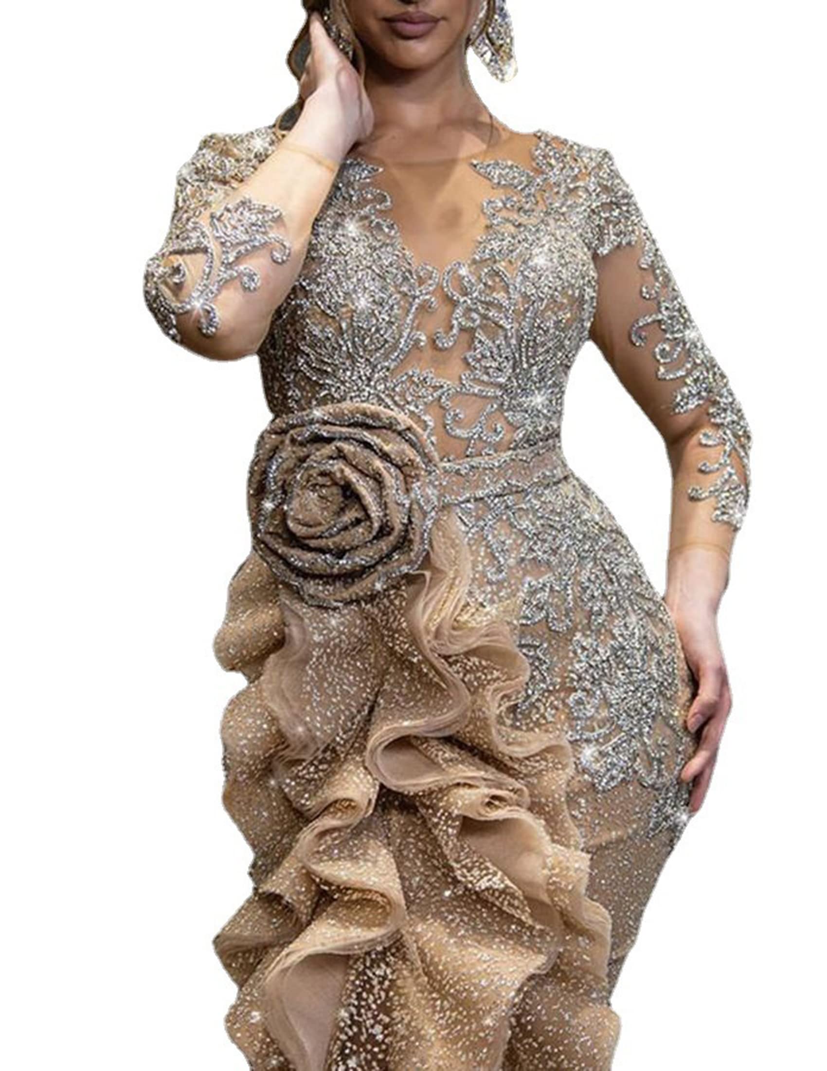 NLAVW Abendkleider für Damen, lang, figurbetont, mit Rüschen, formelles Kleid, Ballkleid, Seitenschlitz, Glitzer, Party, Abschlussball, Kleid, Kleider, reife Kleider