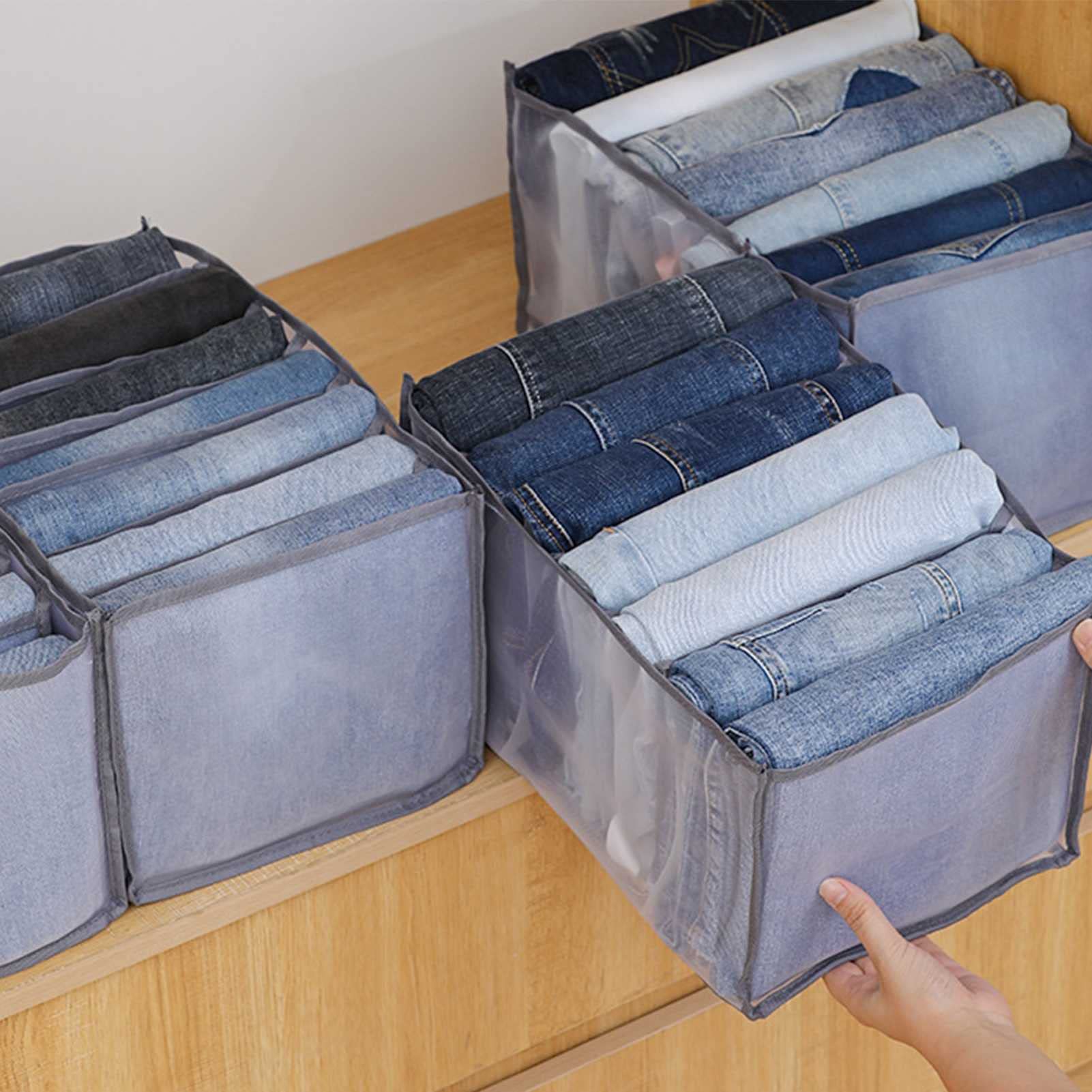 Organizador de armarios, Organizador de cajones Plegables de Malla de 7 Compartimentos, fácil de Limpiar, for Jeans, Leggings, Ropa Interior, Calcetines, Camisetas (4 Piezas)