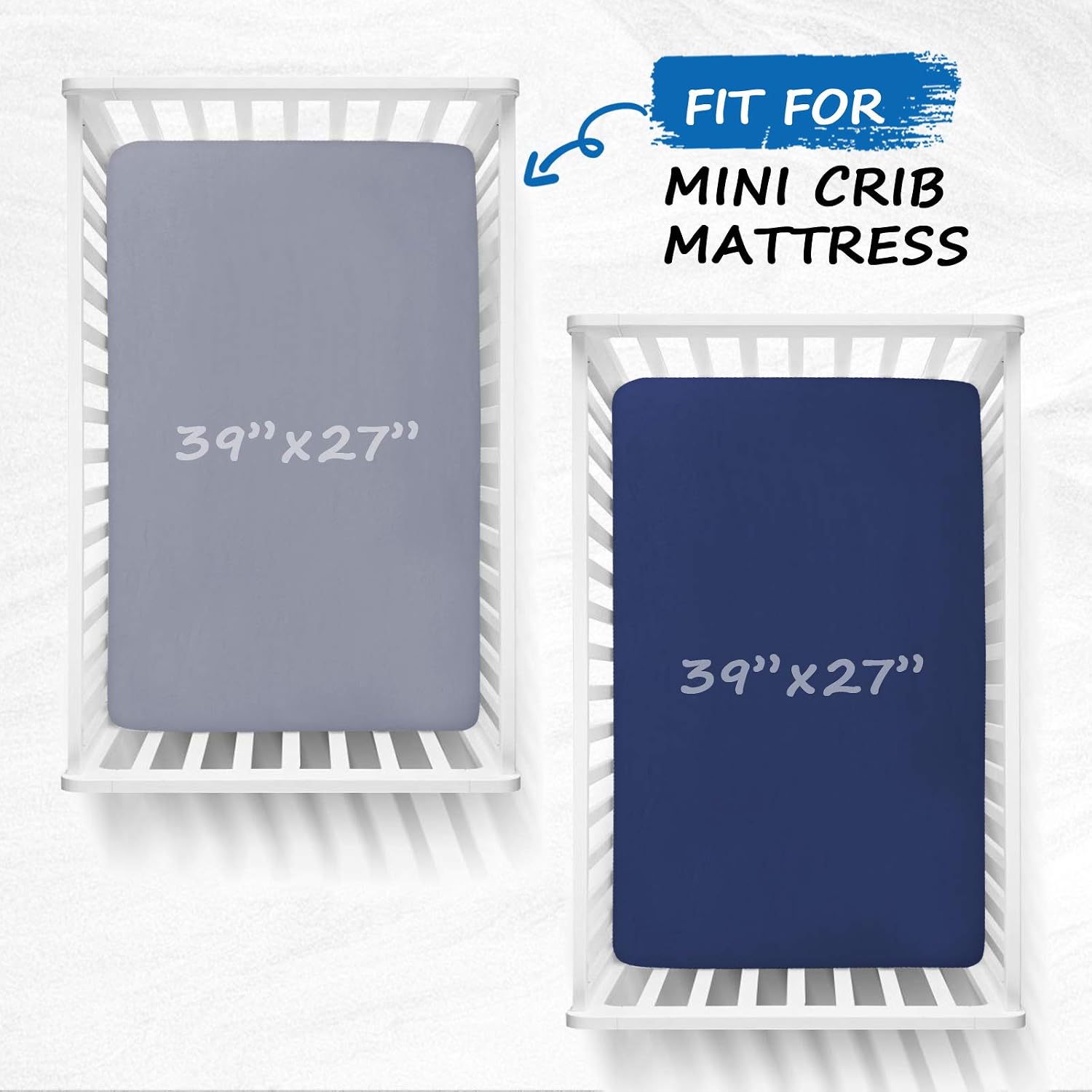 Pack n Play Sheets Fitted 2 Pack Mini Crib Sheets for Baby Boys Girls, Portable Playard Sheet, Ultra Soft Microfiber Pack n Play Mattress Sheets, Grey and Navy