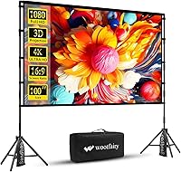 Wootfairy 100 Inch Projector Screen with Stand - Portable Foldable 16:9 Wrinkle-Free 4K HD Double-Sided for Indoor Outdoor Home Theater