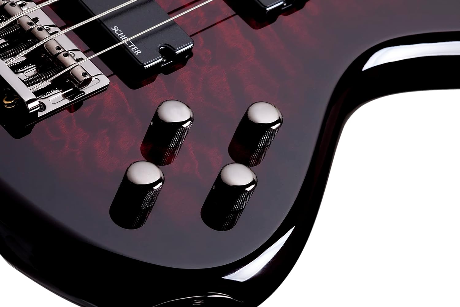 Back view of the Schecter Stiletto Extreme 4 Bass Guitar showing the neck joint