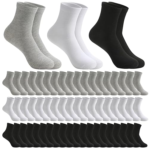 60 Pairs Men's Quarter Socks Athletic Moisture Wicking Socks Casual Sports Socks Bulk Pack for Homeless Unisex Men Women