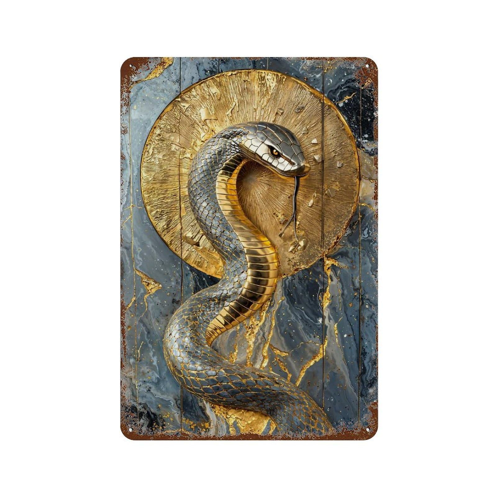 Radiant Cobra of The Sunburst Rusty Metal Tin Sign 11.8"x7.9", Ideal for Shed, Workshop And Garage Wall Decor