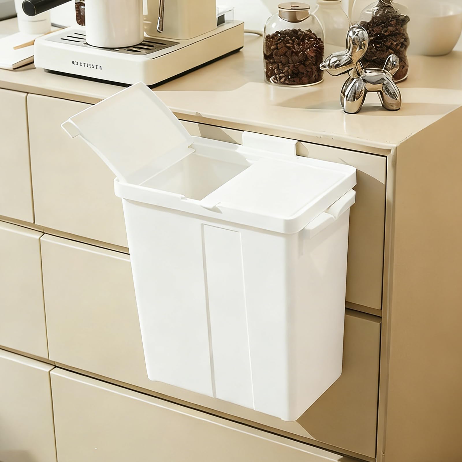 Wall-Mounted Trash Can with Lid, 2 Compartments with Lid, 2.8 gal (9 L), Double Open Dust Bin, Attachable, Garbage Disposal, Indoor Compost Basket, Kitchen, Garbage, Garbage, Bathroom