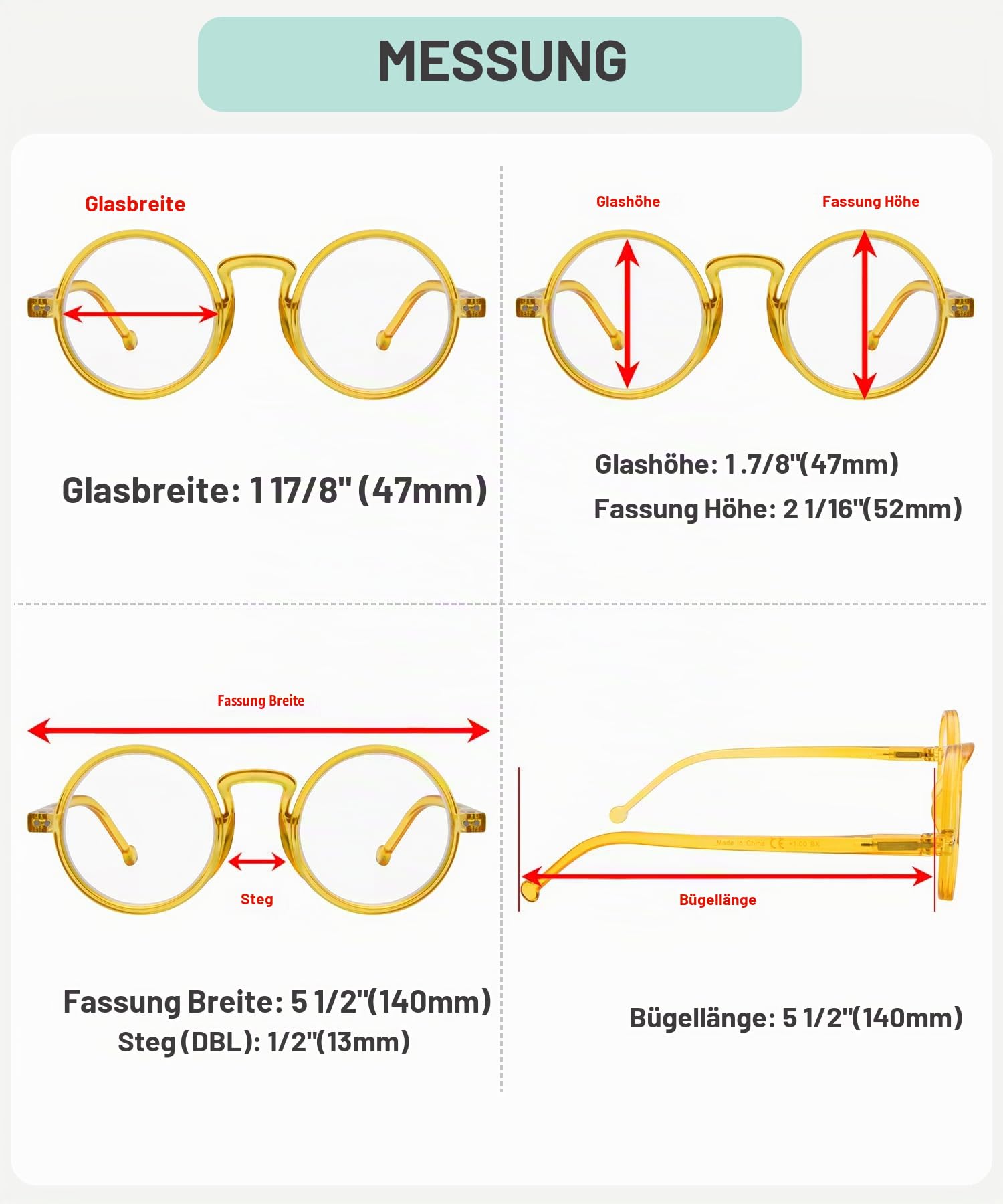 Eyekepper 4er-Pack Übergroße Rund Lesebrille für Herren Damen Vintage Lesehilfe mit Federscharniere +2.25