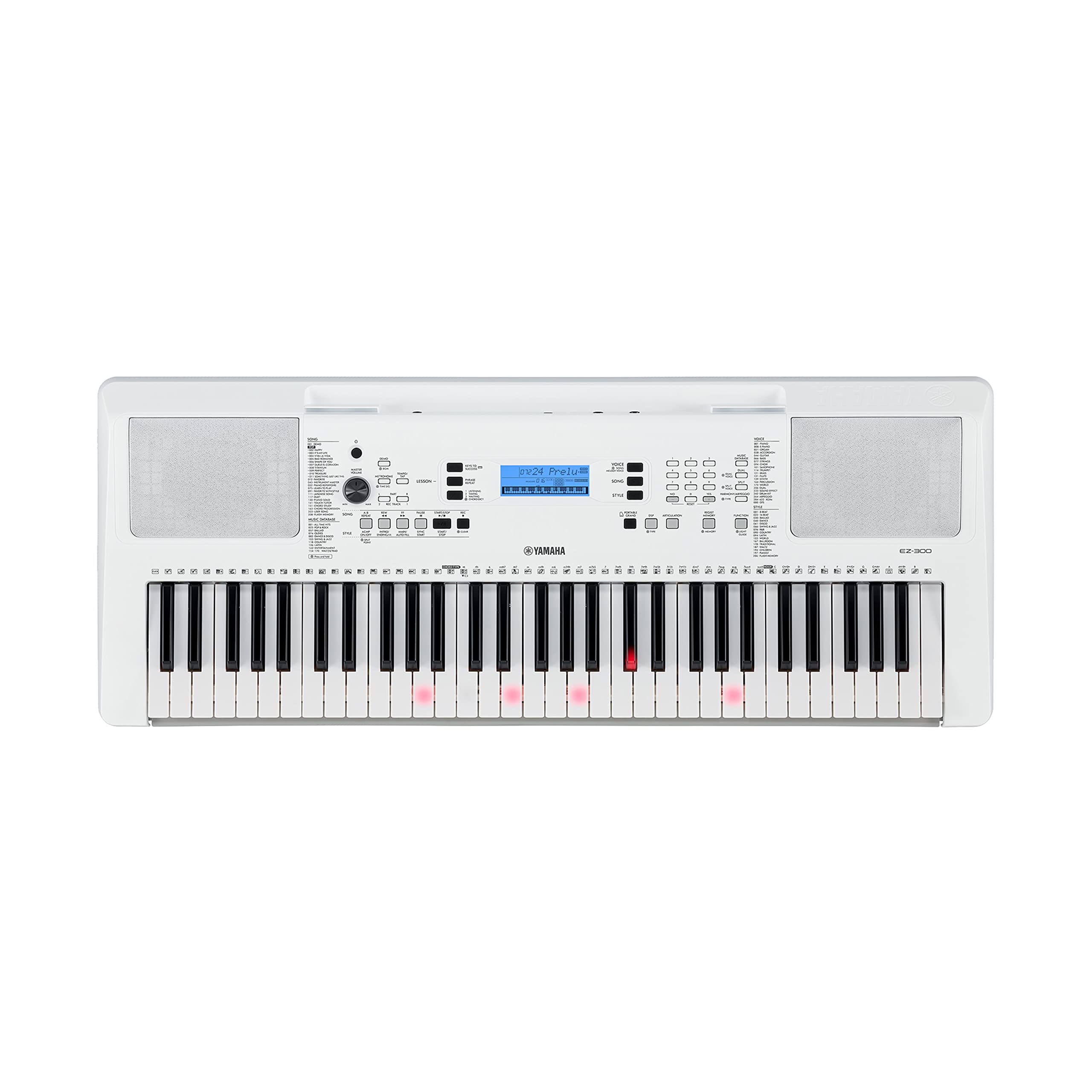 Yamaha EZ-300 Digital Keyboard - a Portable Learning Keyboard with 61 Touch-Sensitive Illuminated Keys and USB-to-Host Connection, in a White Finish