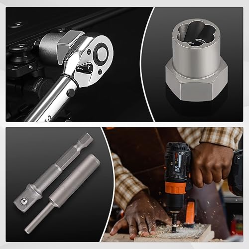 Miniatura 7 de UYECOVE Juego de 20 extractores de pernos, juego de extractor de pernos rotos para quitar tuercas de llanta, dañadas, congeladas, oxidadas,