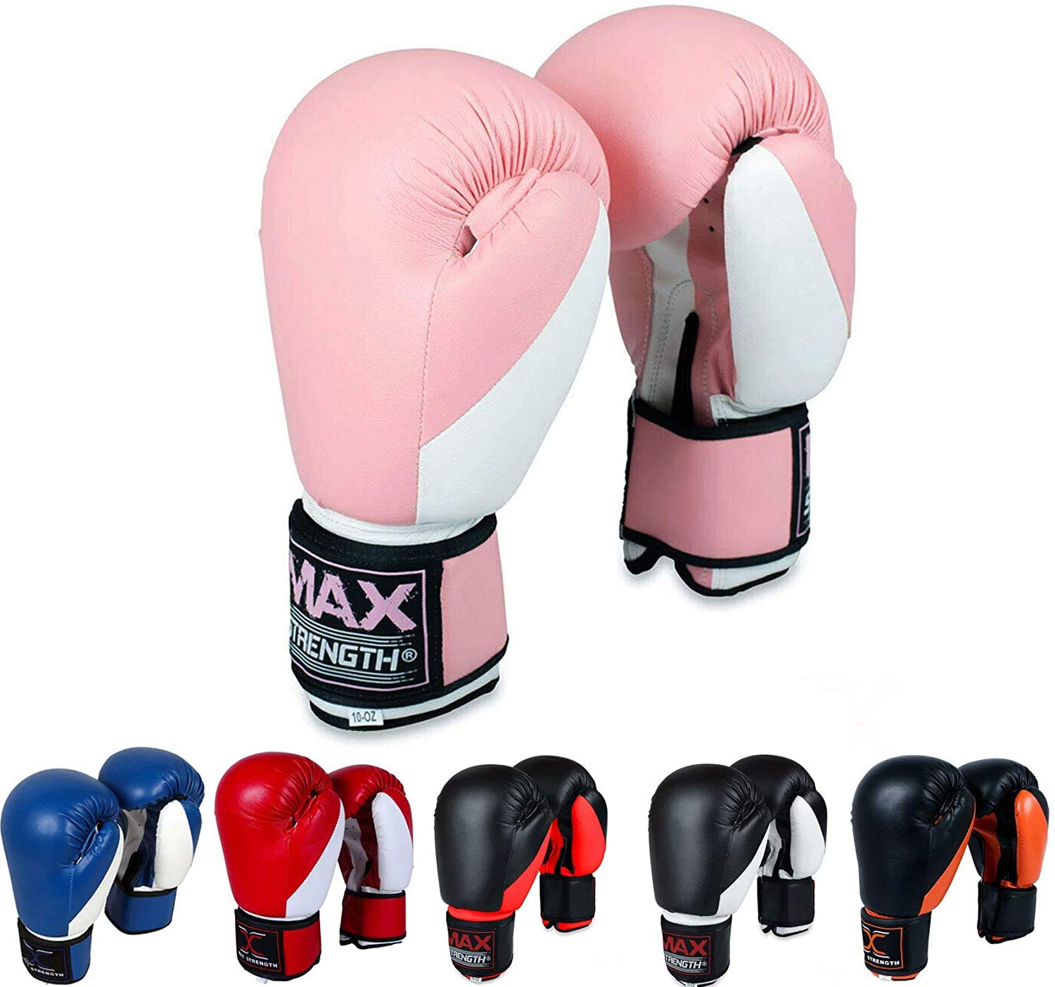 MAXSTRENGTH Boxing Gloves MMA Mitts for Sparring, Kickboxing, Heavy Punch Bag Grappling Dummy Double End Speed Ball & Focus Pads Workout 6oz, 8oz, 10oz, 12oz 14oz, 16oz (Pink/White (10oz))