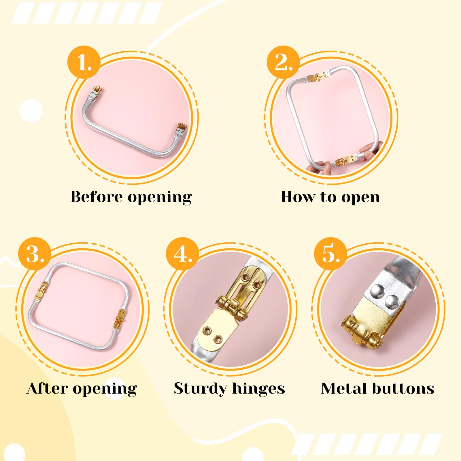 2Pcs Aluminum Purse Frame 20x9.5cm Kiss Clasp Handle Rectangle Lock Frame Metal U-Shaped Bag Handles Purse Hardware Inner Kiss Clasp for DIY Handle Bag Making Supplies Sewing Clutch Crafts - Image 4