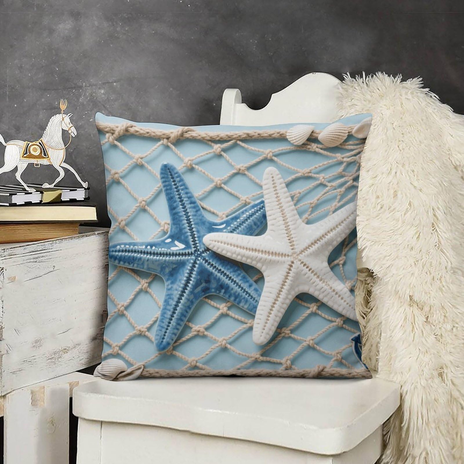 FodPand Boho Farmhouse Sea Theme Starfish Pillow Covers with Hidden Zipper 20x20 Soft Plush Cushion Cover Decorative Throw Pillow Cases for Couch Bed Sofa Living Room Indoor Outdoor Home Decor