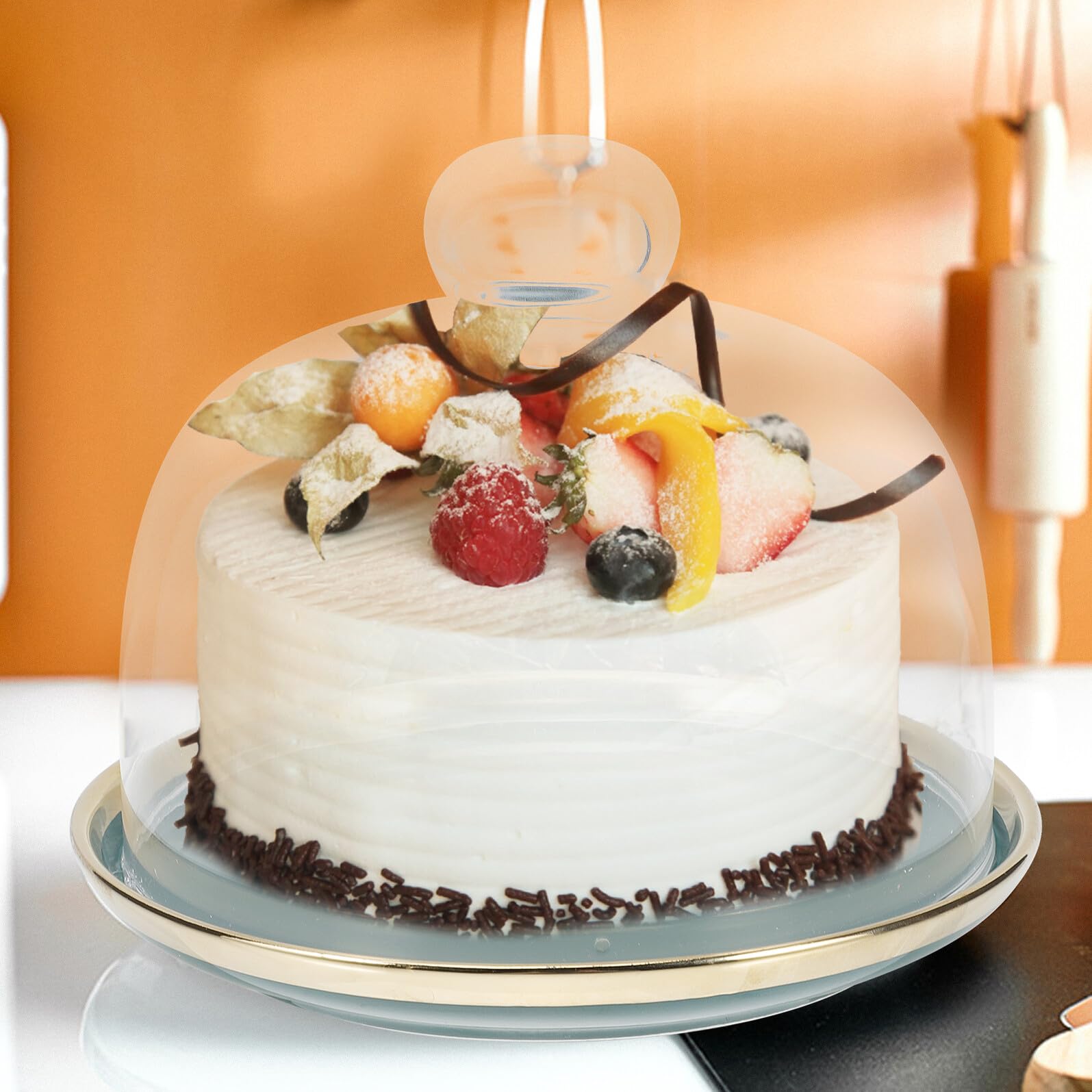 MAGICLULU Kuchenständer mit Deckel aus Keramik und Glas Durchsichtige Kuchenplatte mit Kuppel zum Servieren von Früchten für Hochzeiten und Geburtstagsfeiern