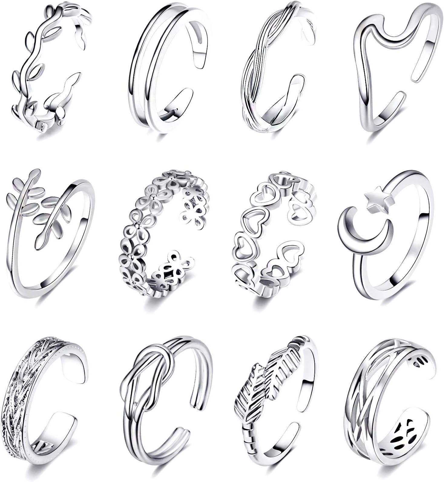 12PCS 18K Gold Plated Adjustable Toe Rings for women Summer Beach Open Toe Rings Set Flower Arrow Tail Pinky Band Rings Barefoot Foot Jewelry