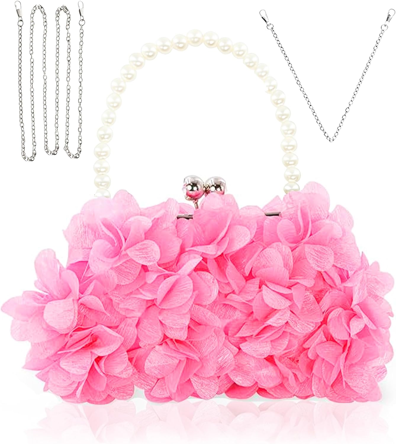 JAMBHALA Women Elegant Evening Purse, Small Floral Clutch Bag with Detachable Chain for Wedding, Party, Prom