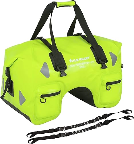 WILD HEART Bolsa trasera seca para motocicleta de 70 litros con correas de cuerda y bolsillo interior, impermeable de PVC 500D para viajes, WILD HEART Bolsa trasera seca para motocicleta de 70 litros con correas de cuerda y bolsillo interior, impermeable de PVC 500D para viajes,