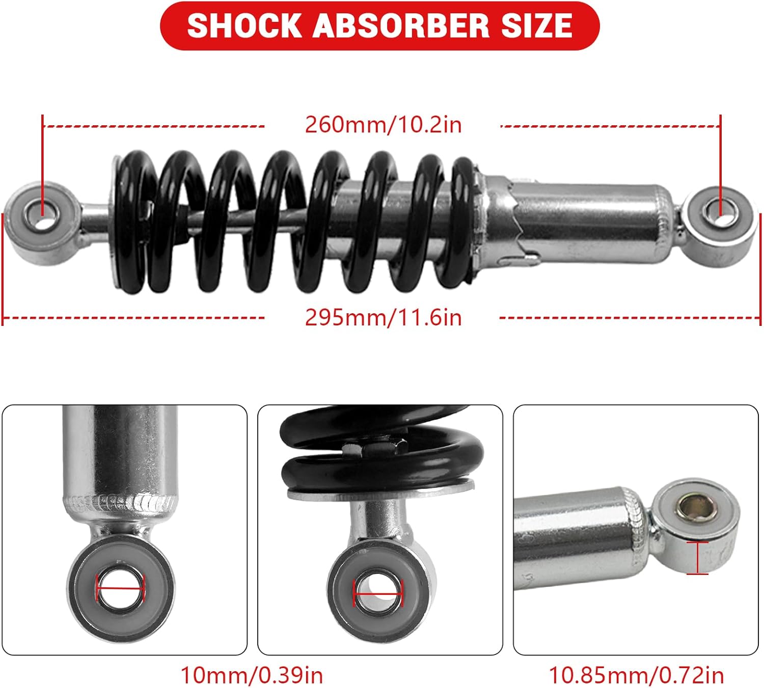 260mm 10.2" Adjustable Rear Shock fit for 4 Wheeler Quad ATV Go kart for 50cc 70cc 90cc 110cc 125cc Baja Motorsports DR70 Tao Tao DB20 Kids Pit Dirt Bike