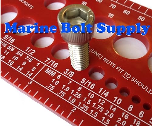 Miniatura 3 de Marine Bolt Supply Medidor de tuercas, pernos y tornillos estándar y métrico (grueso y fino) Diámetro, longitud y paso de rosca (Rojo)