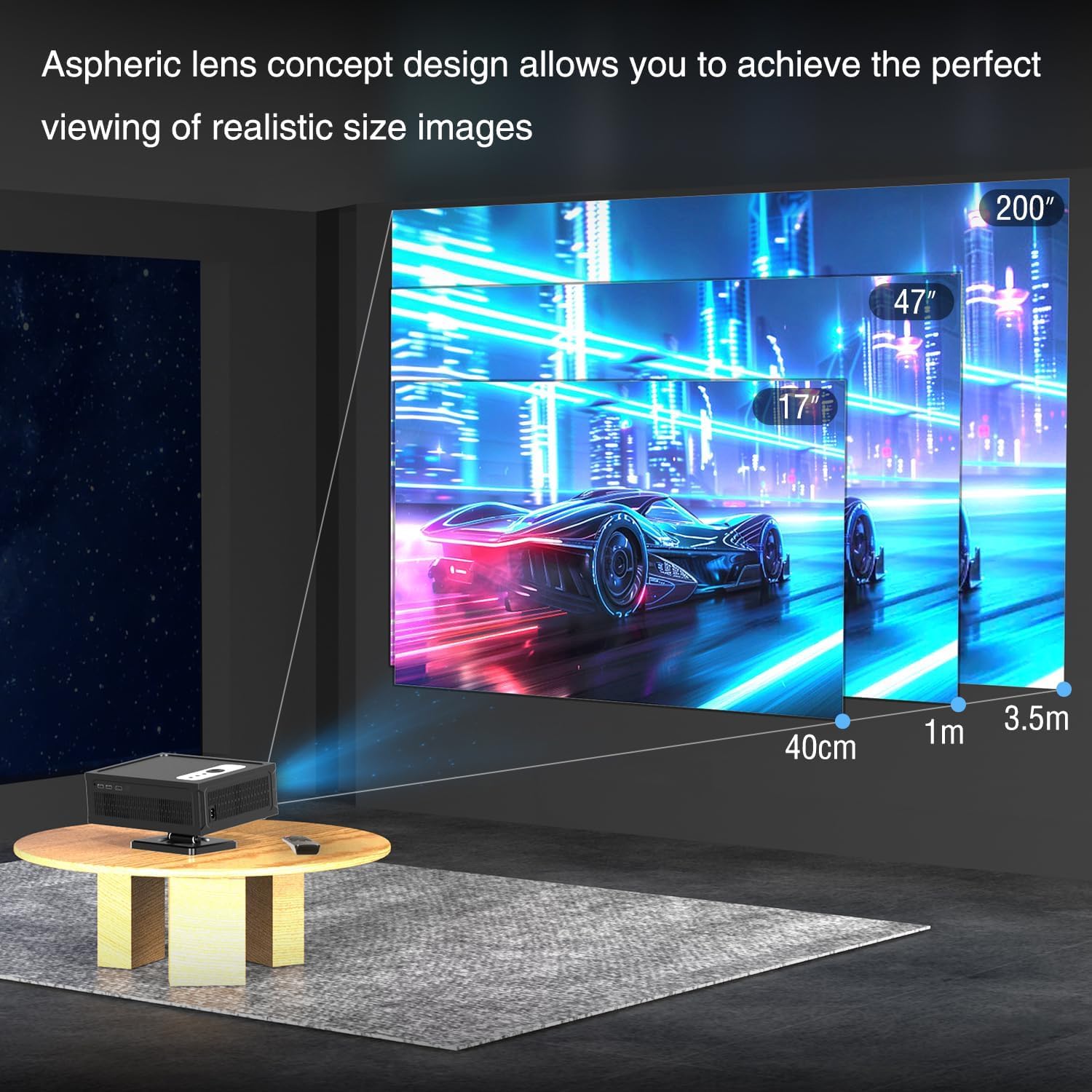 Videoprojecteur Intelligent Applications Intégrées Rétroprojecteur 1080P Natif Supporte 4K WiFi 6 Bluetooth 5.2 Trapézoïdale Automatique Focus Électronique pour Android iOS HDMI