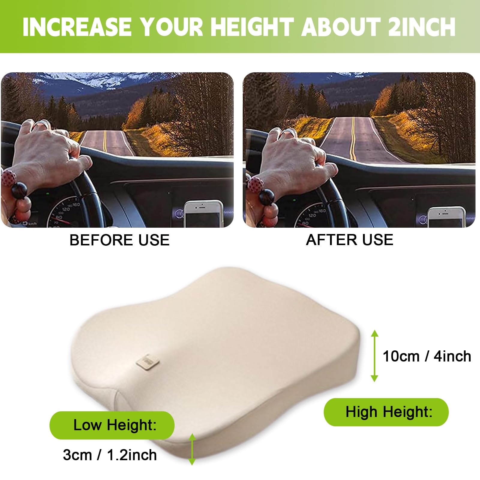 JACYANG Car Booster Seat for Short Drivers, Car Seat Cushion for Short People Adult, Memory Foam Chair Pad for Auto SUV Truck Van Home Office, Road Trip Essential,Beige